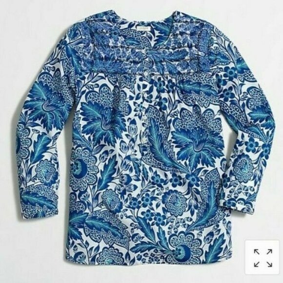 J. Crew Embroidered Floral Popover Top - Picture 1 of 8